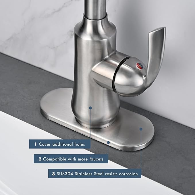 6 Inch Faucet Deck Plate for Bathroom Sink - Universal Fit for 1 Hole or 3 Hole 4 Inch Centerset Basins - Escutcheon Faucet Plate - Stainless Steel Faucet Hole Cover(Brushed Nickel)