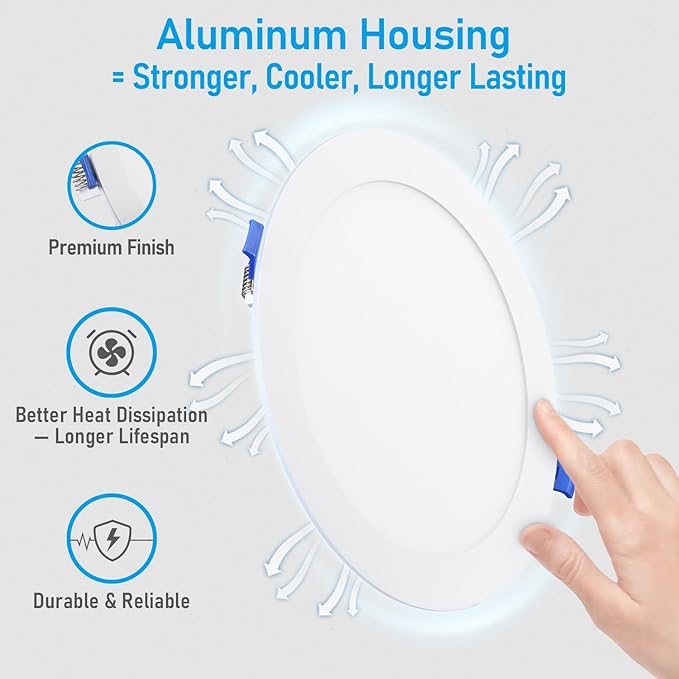 TORCHSTAR Basic Series 12-Pack 8 Inch Ultra-Thin LED Recessed Lighting with Junction Box, Aluminum, 3000K Warm White, 5%-100% Dimmable Slim Recessed Downlight, 18W 1440LM, ETL and Energy Star