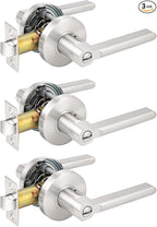 Probrico Satin Nickel Bedroom/Bathroom Door Levers, Flat Reversible Handles, Interior Privacy Door Lock (3 Pack)