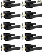 10 Pack Square Privacy Door Levers Locksets in Matte Black Finish, Bed/Bath Door Levers Keyless Interior Handles,Reversible for Left Right Handed Doors