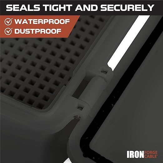 Iron Forge Cable Waterproof Junction Box - Outdoor Enclosure - Boxes with Mounting Plate, Wall Brackets, Hinged Black Panel Cover - IP65-15x11x6 Inch