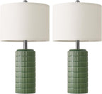 PoKat 24" Modern Ceramic Table Lamps Set of 2 for Bedroom, Green Bedside Lamps for Night Stands, Farmhouse House Decor Nightstand Table Lamps for Living Room End Table Green