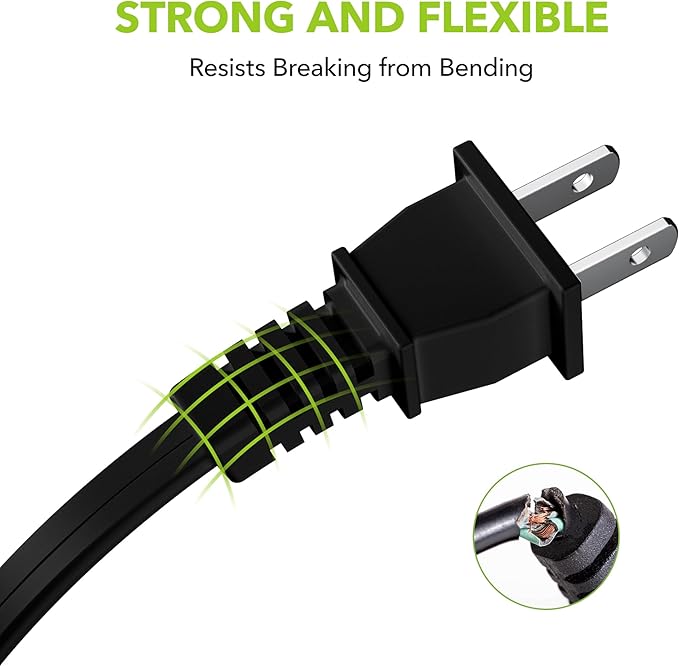 HBN Extension Cord, 3-Pack 6FT Black, 2 Prong Indoor Extension Cord 16/2 SPT-2, 13A, 1625 W, 3-Outlet Extension Cords for Home/Office Use