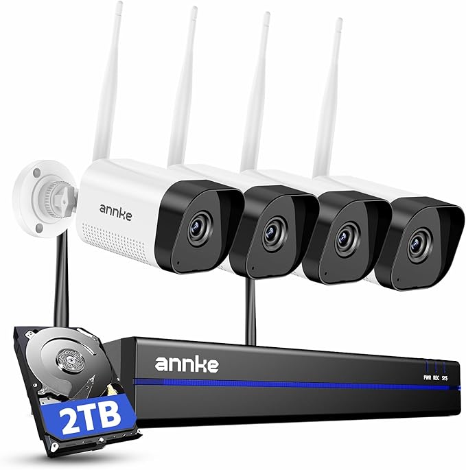 ANNKE Wireless Camera System, 16CH Expandable 4K Security NVR, 4Pcs 3MP Outdoor Cameras, 2-Way Audio, Dual-Band WiFi, Human Detection, IP66 Waterproof, 2TB HDD, Compatible with Alexa, 24/7 Protection