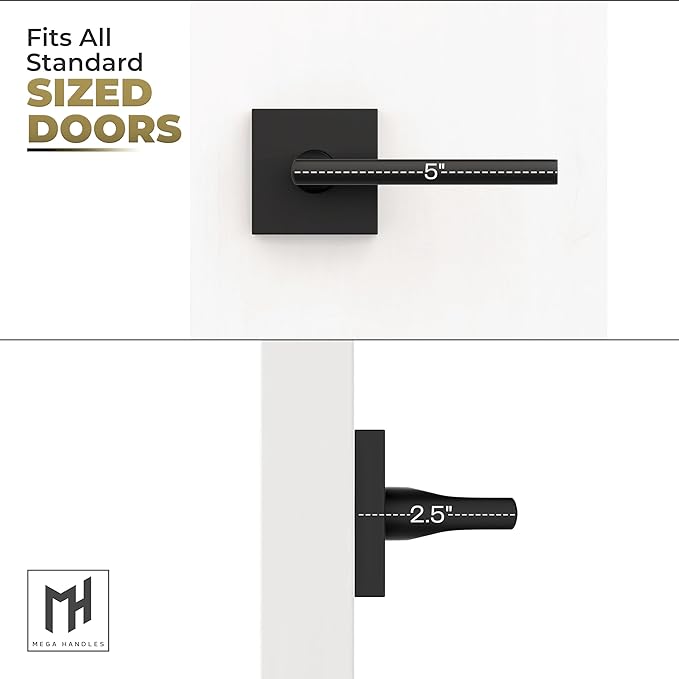 Mega Handles Prime Dummy Lever, Door Handle for Closet or French Doors, Single Side Door Levers, Non-Turning, Fits All Standard Door Sizes, Covered Screws Included - Matte Black (2 Pack) 5"