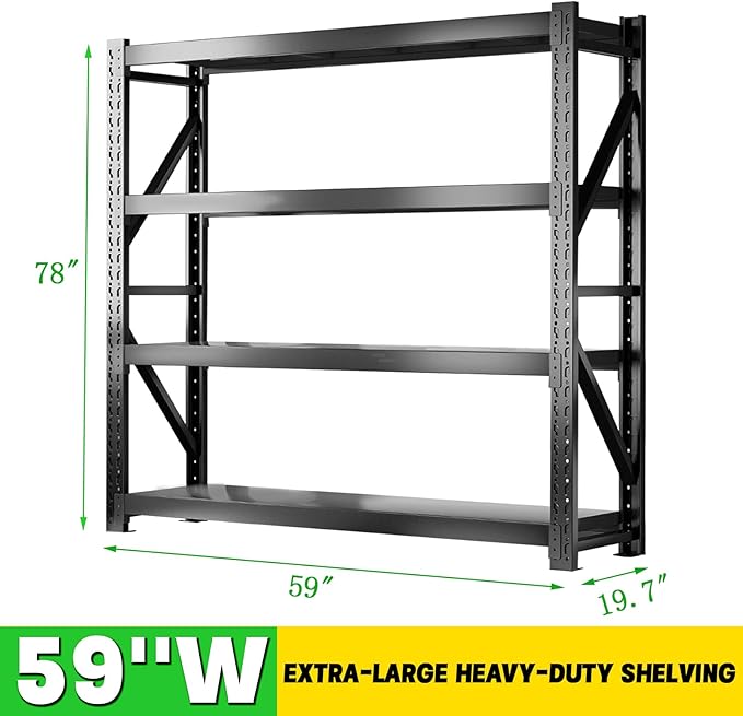 3000LBS Heavy Duty Storage Shelves,78''H Metal Garage Shelving, 4-Tier Adjustable Garage Organization Shelving Units, Industrial Shelving for Warehouse,Workshop- Classic Black
