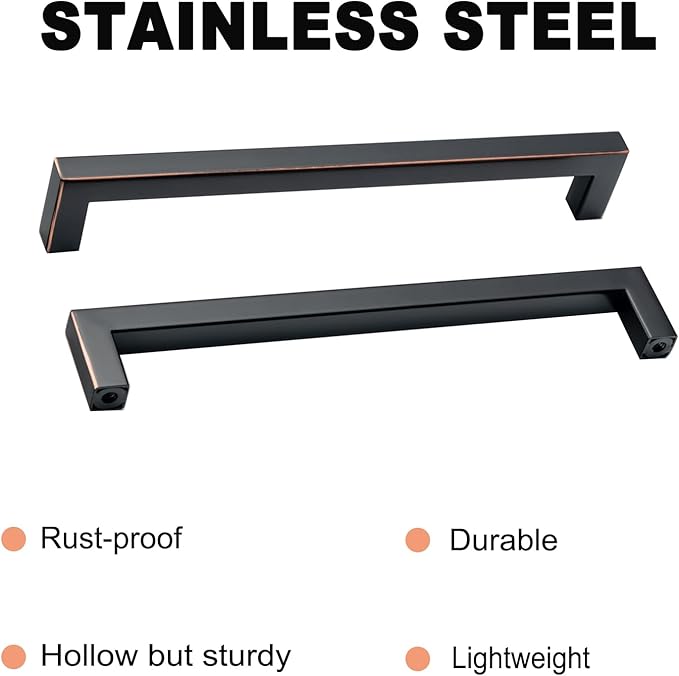 30 Pack Oil Rubbed Bronze Cabinet Pulls 8 Inch Drawer Handles Square Cupboard Handles Bronze Modern Stainless Steel Kitchen Cabinet Handles and Pulls