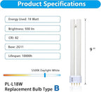 PL18-B 18W Replacement Tube Light Bulb for OttLite T18330 PL18-B-FFP OTL18TCB Fluorescent Light Bulb,Tpye B,Bright Natural Daylight,2G11 Base,930lm,9'' Overall Length 2 Pack