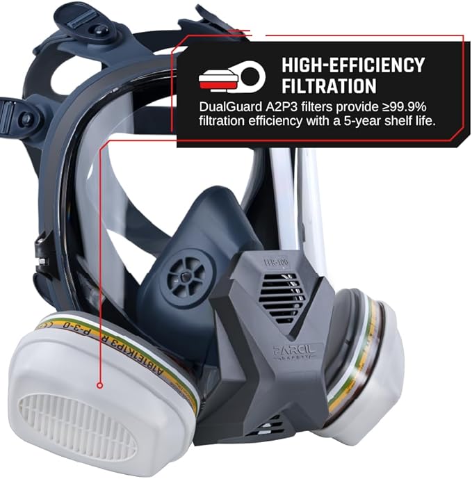 Parcil Distribution Full Face Respirator Mask with Filters – Durable Full Face Respirator Gas Mask, Bayonet Filter Compatible