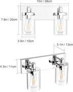 Aipsun Bathroom Vanity Lighting Fixtures Chrome Vanity Light 2 Light Stainless Steel Bathroom Light with Clear Glass Shade(Exclude Bulb)