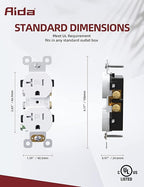 AIDA 20 Amp Outlets Duplex Electrical Receptacle Outlets,Tamper Resistant,Heavy-Duty Receptacle Wall Outlet,Residential,2-Pole,3-Wire, Self-Grounding Clip, NEMA 5-20R,UL Listed 20 Pack, White