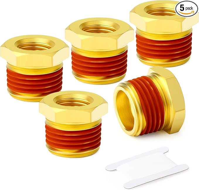 GASHER 5Pcs Brass Reducer Hex Bushing 3/4" NPT Male x 1/2" NPT Female, Brass Threaded Pipe Fitting With Sealant