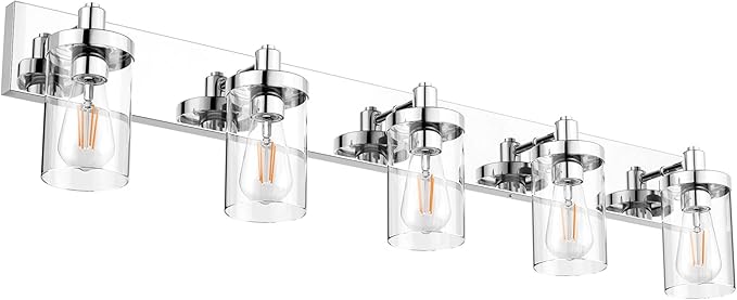 Aipsun Chrome Bathroom Light Fixtures 5 Light Vanity Wall Light with Clear Glass Shade