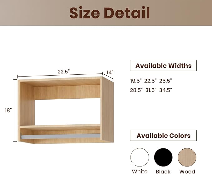 ROOMTEC 22.5" Tall Hanging Closet Unit, Modular Closet System with Hanging Rod, Wardrobe Organizer for Bedroom or Walk-in Closet, Wall Mounted, Customizable Clothes Storage Unit, Wood