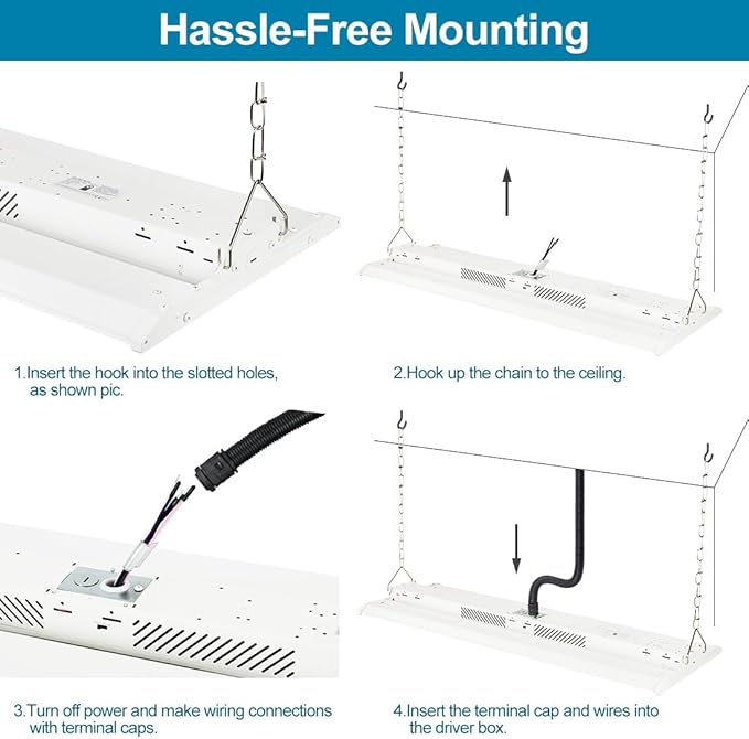 High Bay LED Shop Light 300W 42000LM 5000K 100-277V Dimmable, 3FT Commercial Grade Linear Bay Lights for Warehouse Workshop Supermarket Stadium, Power Tunable 300W/220W/165W, ETL 2 Pack