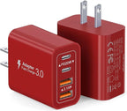 40W USB C Wall Charger, 2-Pack Super Fast Charging Block PD+QC 4 Port Charger Cube for iPhone 17/16,iPad Pro/Mini/Air, iPod Nano, iPod Touch, Switch, Smart Phone, Smartwatches and Tablet(Red)