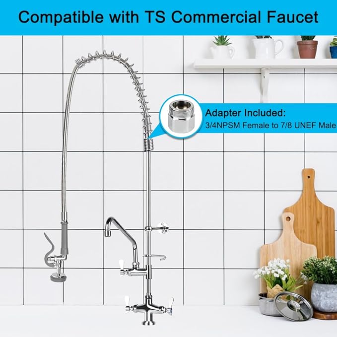 60 Inch Pre Rinse Spray Hose with Heat Resistant Handle Replacement B-0044 for T&S Brass, 1.42 GPM Commercial Sink Sprayer Hose for Restaurant Kitchen Sink Faucet