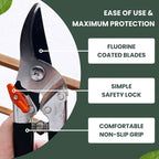 Saboten 7.9-Inch Bypass Pruning Shears, Fluorine-Coated High-Carbon Steel Blade, Ergonomic Non-Slip Grip Hand Pruner, Made in Japan, forest Originals