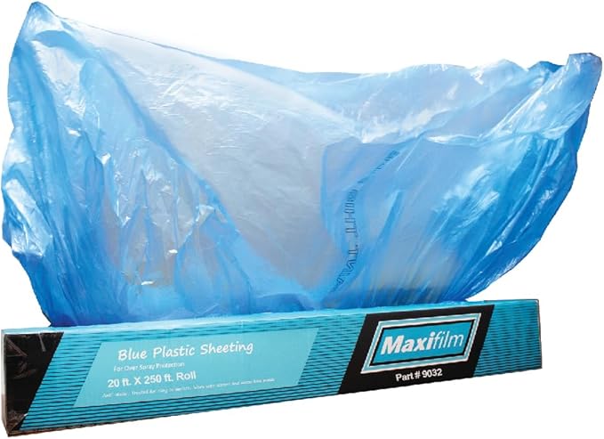 MAXIFILM 20ft x 250ft Roll of Blue Overspray Paintable Masking Plastic Sheeting -8 Micron, 0.3 Mil, Protective Masking Film Cover, Auto Painting, Cover Cloth Home Walls Furniture (1, 20ft x 250ft)