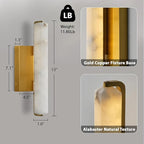 Alabaster Wall Sconces Set of Two, 15in Brass Alabaster Sconce, Modern Spanish Natural Marble Sconces Lights, Rectangle Gold Sconces for Bathroom Vanity Bedroom Living Room Staircases Hallway
