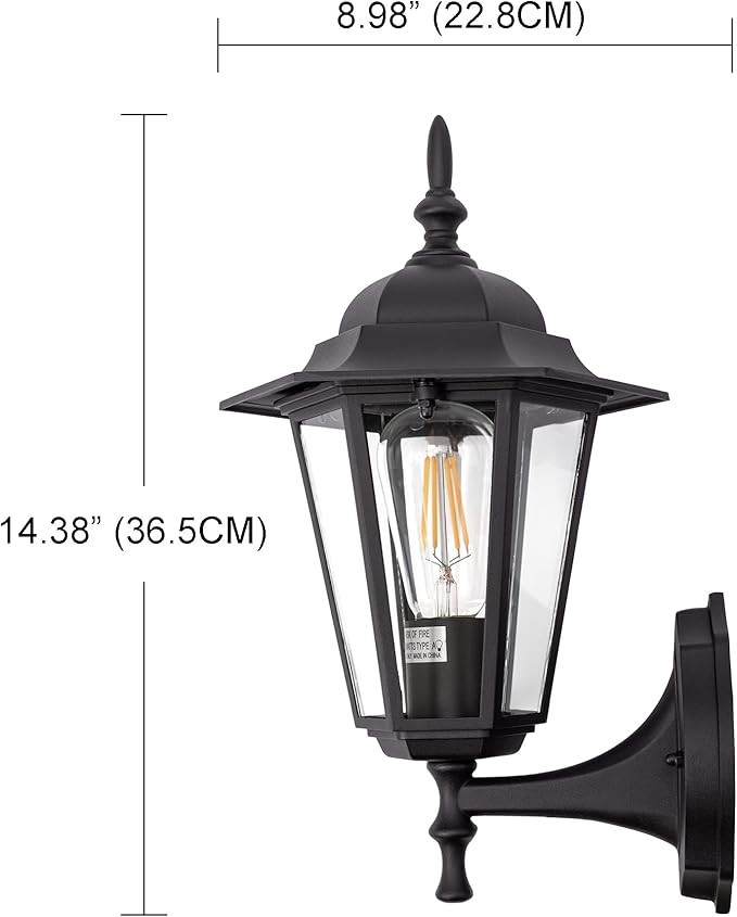 GRUENLICH Outdoor Wall Lantern, Wall Sconce as Porch Lighting Fixture with E26 Medium Base, Aluminum Housing Plus Glass, Water-Proof, Bulb Not Included, Black Finish, 1 Pack