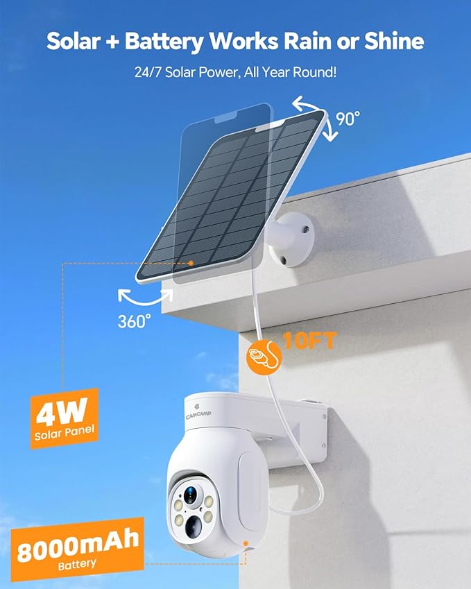 2K Solar Powered Security Cameras Wireless Outdoor, No Subscription, 6-Cam Pack, Home Security Camera System, 360° Pan & Tilt, Color Night Vision, 5G & 2.4G WiFi, 500GB HDD 10CH NVR, Motion Detection
