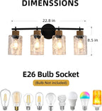 4-Light Bathroom Light Fixtures, Coastal Vanity Lights with Crystal Glass Shade, Black Bathroom Wall Lamp for Mirror Kitchen Hallway Bedroom