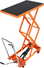 VEVOR Hydraulic Lift Table Cart, 330lbs Load Capacity 50 Inch Lifting Height, Manual Single Scissor Lift Table with Non-Slip Pad and 4 Wheels, Hydraulic Scissor Cart for Material Handling, Orange
