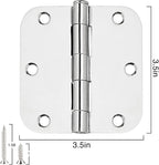 6 Pack Round Door Hinges 3-1/2" x 3.5 inch, 5/8 Radius, Polished Chrome 3 ½ Inch Bright Sliver House Interior Hinge for Bed/Living/Guest/Pantry/Storage/Study/Work Room Doors Heavy Duty Hardware Kit