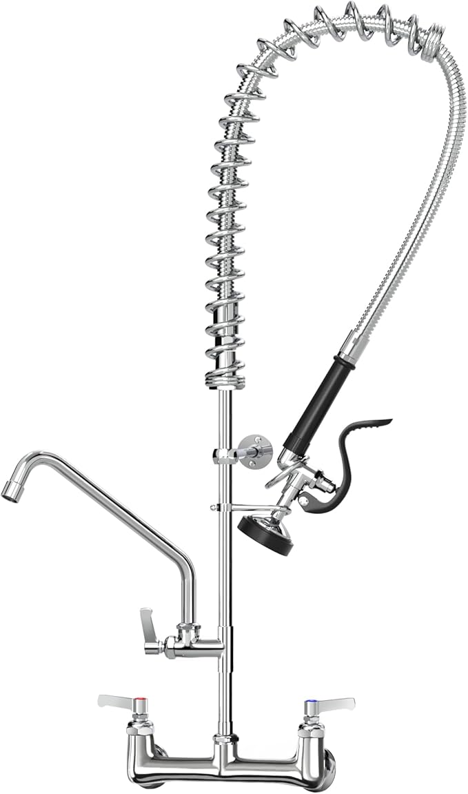 Commercial Faucet with Sprayer for Kitchen Staff: 36 Inches Commercial Faucet Pre Rinse Sprayer 8 inch Center Wall Mount Kitchen with 12 inch Add on Spout