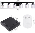 6 Light Bathroom Light Fixtures, 40 Inches Bathroom Lighting Fixtures Over Mirror, Black Vanity Light with Clear Glass Shades