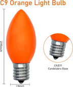C9 Orange Light Bulb, 25 Pack Incandescent Halloween Light Bulbs for C9 Outdoor String Lights, Christmas Tree Decor, Halloween String Lighting, C9/E17 Candelabra Base, 7 Watt