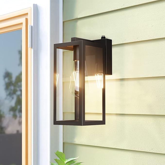 Aipsun Dusk to Dawn Sensor Outdoor Wall Lantern, Black Exterior Wall Sconce Lighting,Outdoor Wall Sconce Wall Mount with Clear Glass Shade for Entryway,Porch,Doorway(Bulb Not Included)