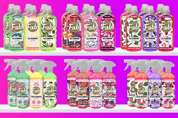 HOUSE OF FAB! Powerful All Purpose Cleaner, Dirt & Grime Removing Multi Purpose Cleaner, Used for Floors, Walls, and Any Hard Surface, Used on Large Areas, 33.8 FL Oz, 6 Pack, Sweet