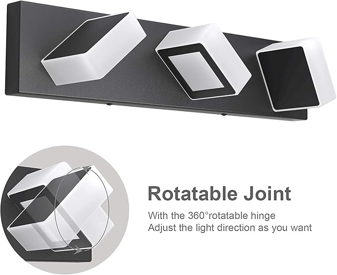 Ralbay Black Bathroom Vanity Lights 3 Lights Acrylic Modern LED Black Vanity Lights for Bathroom (Natural White Light)