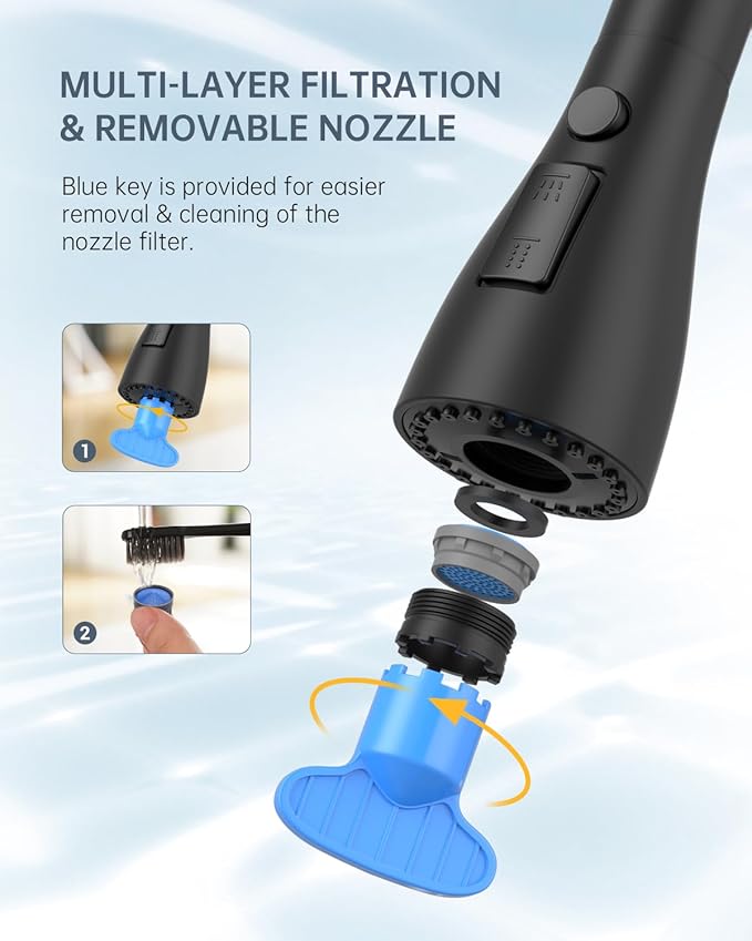 APPASO 2 Handle Kitchen Faucet, 4 Hole Black Kitchen Sink Faucet with Soap Dispenser, Modern High Arc 3 Hole Faucet for Kitchen Sink