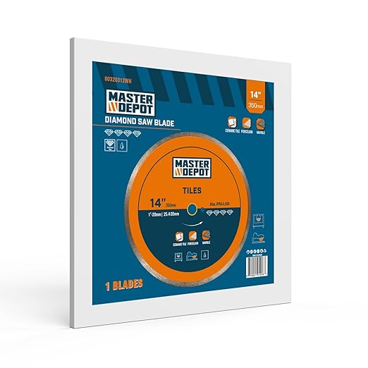 14" Continuous Rim Diamond Blade, Cutting Blade for Ceramic and Granite Tiles, Wet Cutting Blade with 7/8" Arbor Hole