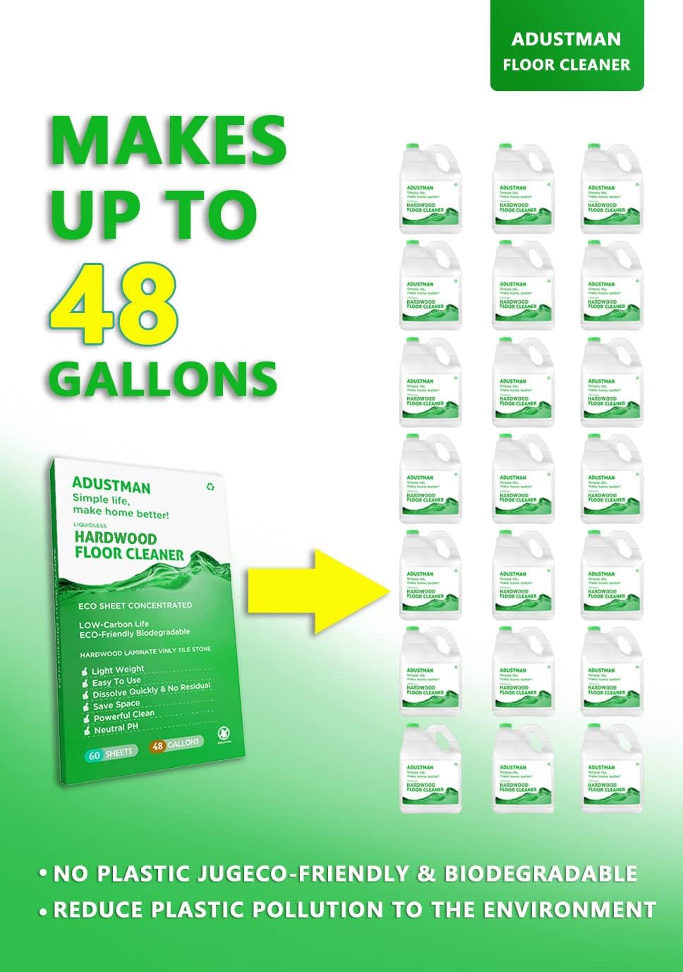 Hardwood Floor Cleaner Refill Fresh Scent 60 Sheets Eco Friendly Biodegradable Cruelty-Free Liquidles Light-weight Plastic Free No Leak Perfect for Mop Buckets