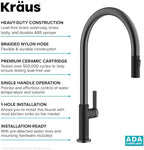KRAUS Oletto High-Arc Single Handle Pull-Down Kitchen Faucet in Matte Black/Spot Free Black Stainless Steel, KPF-2821MBSFSB