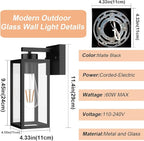 Tipace Outdoor Wall Lantern 2 Pack Black Exterior Wall Sconce with Clear Glass Shade Wall Mount Lights for Entryway,Porch,Doorway(2700K E26 Bulbs Include)