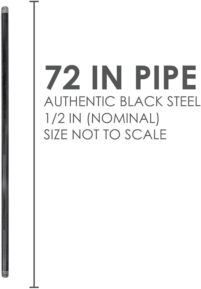 Pipe Decor 1/2” x 72” Malleable Cast Iron Pipe, Pre Cut, Industrial Steel Grey Fits Standard Three Quarter Inch Black Threaded Pipes Nipples and Fittings, Build Vintage DIY Furniture, 4 Pack