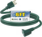 6ft Outdoor Extension Cord - 16/3 Heavy Duty SJTW Waterproof Green Electrical Cable with 3 Prong Grounded Plug for Safety, Great for Lawn and Major Appliances