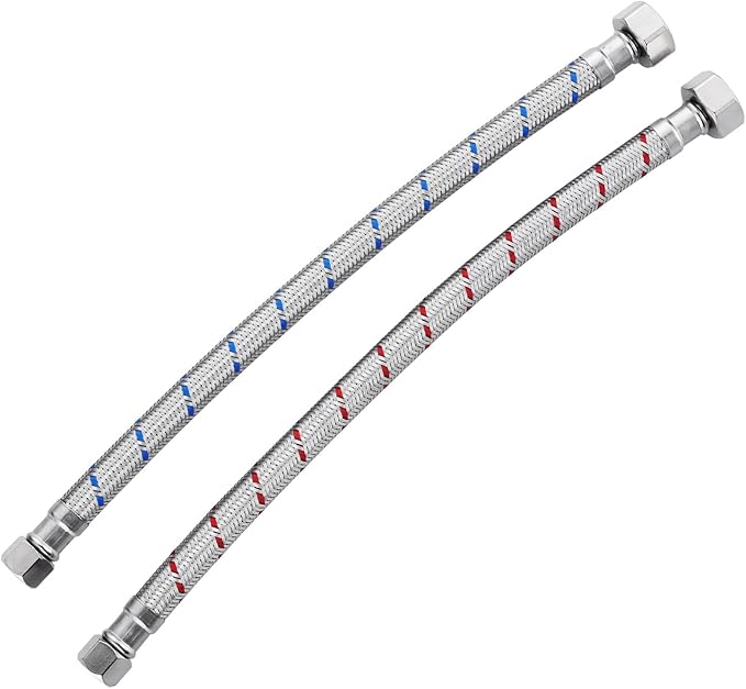 ALEASHA 12 Inch Faucet Supply Lines Stainless Steel Braided Supply Hose for Sink Faucet G1/2" FIP x 3/8" Compression Faucet Connector, cUPC Bathroom Water Hose Replacement Parts 2 PCS