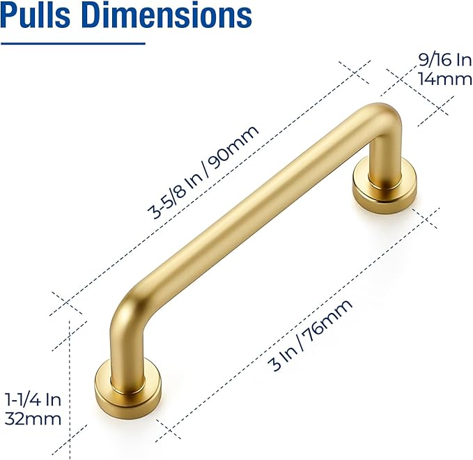 JOY DECOR Cabinet Pulls – 3 Inch Hole Center, Brushed Brass, 30 Pack, Zinc Alloy Cabinet Handles for Drawers & Cupboard – Vintage Style Hardware for Kitchen, Bathroom, Dresser, Furniture Makeover