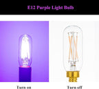 Small Base Purple Light Bulb E12 Colored Chandelier Light Bulbs, 4W 40 Watt Equivalent Dimmable Purple Candelabra Light Bulbs, 6 Pack