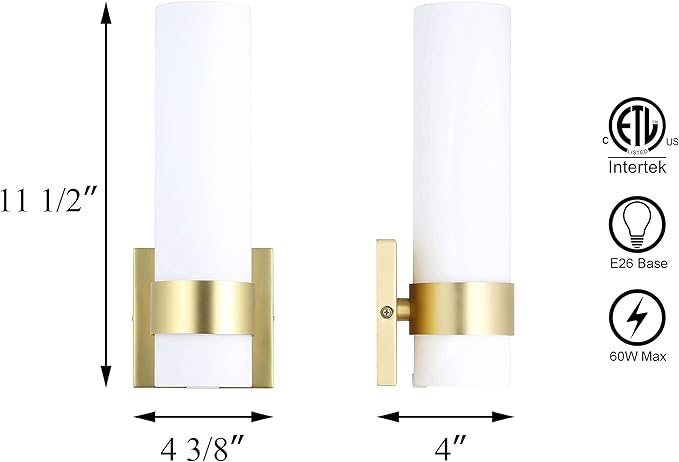XiNBEi Lighting Sconces Wall Lighting, 1 Light ADA Wall Sconce, Vintage Bathroom Vanity Light with Tube Glass Satin Brass Finish for Kitchen & Corridor XB-W1185-SB
