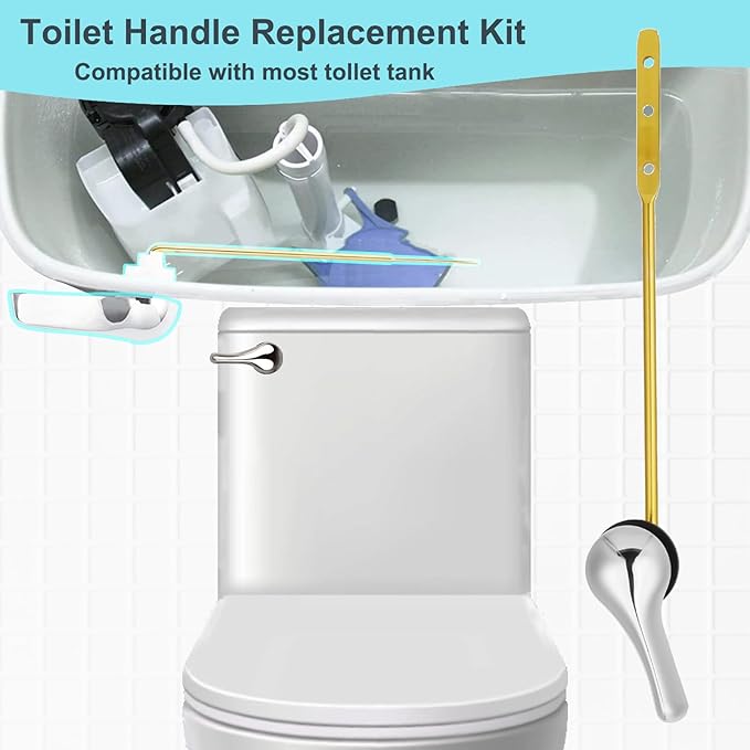 Toilet Handle Replacement Kit Universal Bowl Repair Inside Tank Trip Lever Stainless Steel Flapper Chain Flush Front Mount Chrome Brass Fitting with American Standard Gerber Compatible Parts