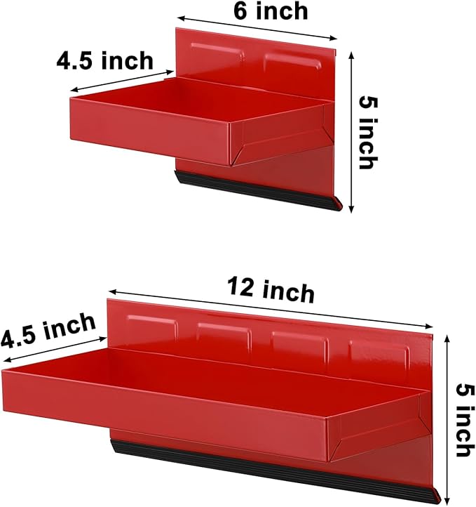Mayouko Magnetic Toolbox Shelf & Tray Set, 4-Piece Tool Box Cabinet Side Shelf Storage, Workshop, Spray Can & Tissue Holder, Red