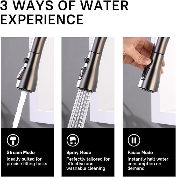 WEWE Black Stainless Kitchen Faucet with Pull Down Sprayer, Single Handle Commercial Modern RV Laundry Stainless Steel Sink Faucet for Rv Kitchen Bar