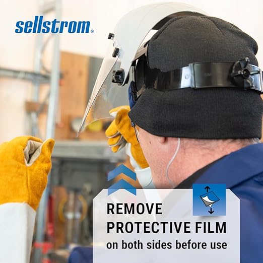 Sellstrom Advantage Face Shield - Lightweight Mask with Crown & Ratchet Headgear, for Work, Grinding, Cutting - ANSI Z87.1 - Clear Uncoated Polycarbonate Window